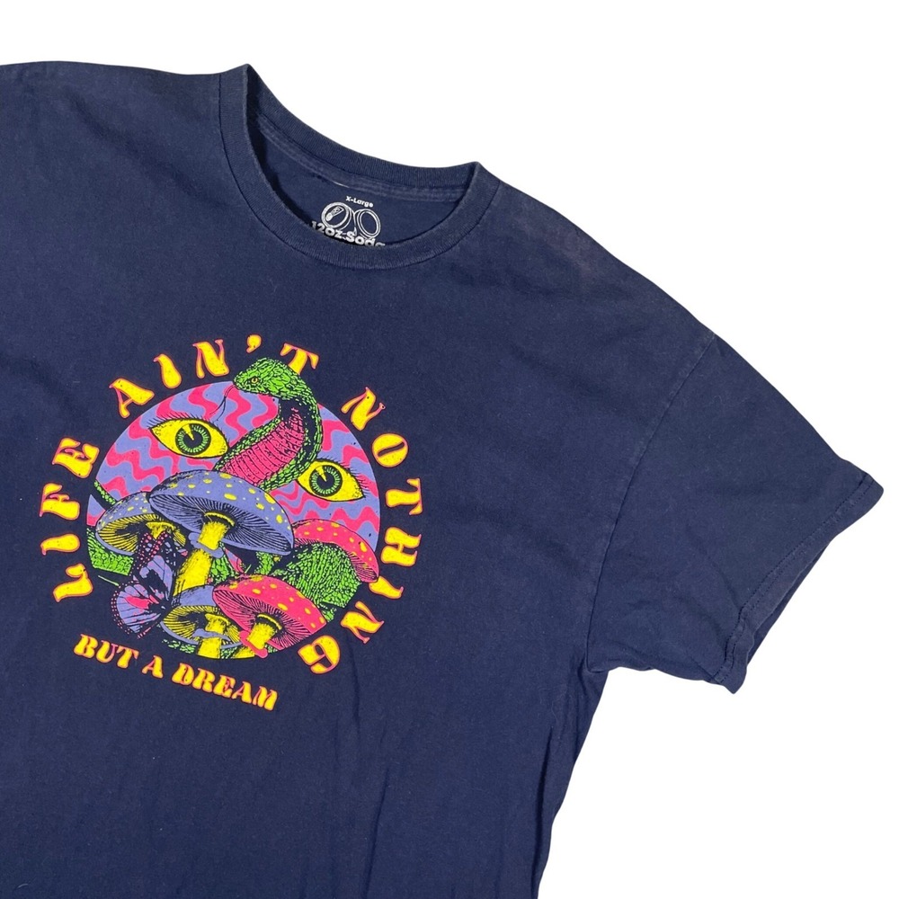 12oz Soda Mens Life Aint Nothing But A Dream Mushroom Snake Graphic Tee XL Navy